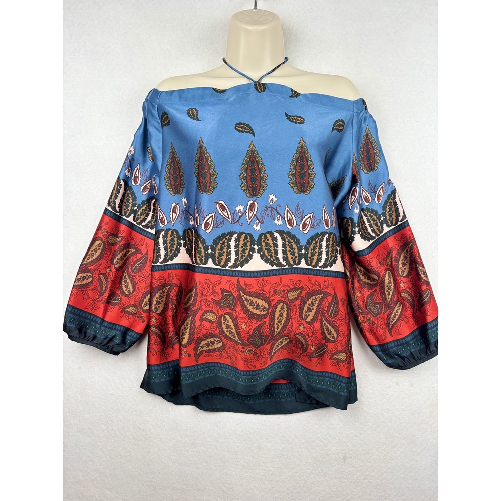 LOFT Off Shoulder Blouse Womens L Paisley Print Boho Festival